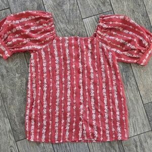LC Lauren Conrad Red Floral Tie Blouse Top XS extra Small